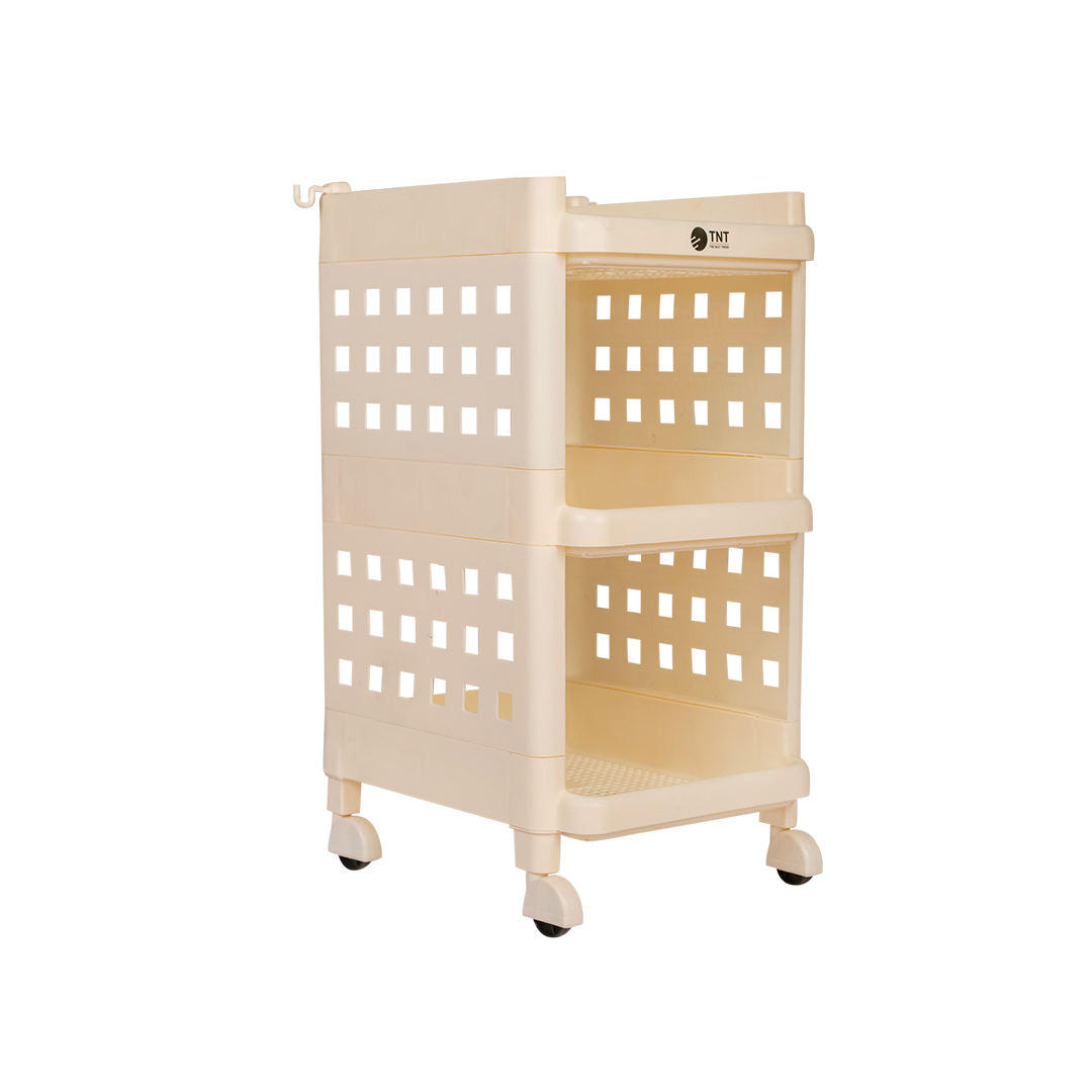Fizzy Cream Color Plastic Storage Rack with Wheels (3 to 5 Shelf)