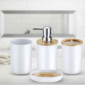 Modern 4-Piece Bathroom Accessories Set with Bamboo Accents – Matte White