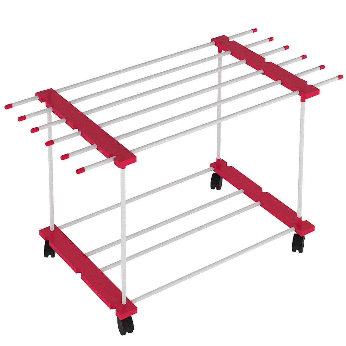 Multi-Layer Rolling Clothes Drying Rack with Wheels – Red & White Laundry Stand (1, 2, 3 Layers Available)