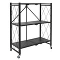 Mega Heavy-Duty Foldable Metal Storage Rack with Caster Wheels – Matte Black (3 to 5 Shelf)