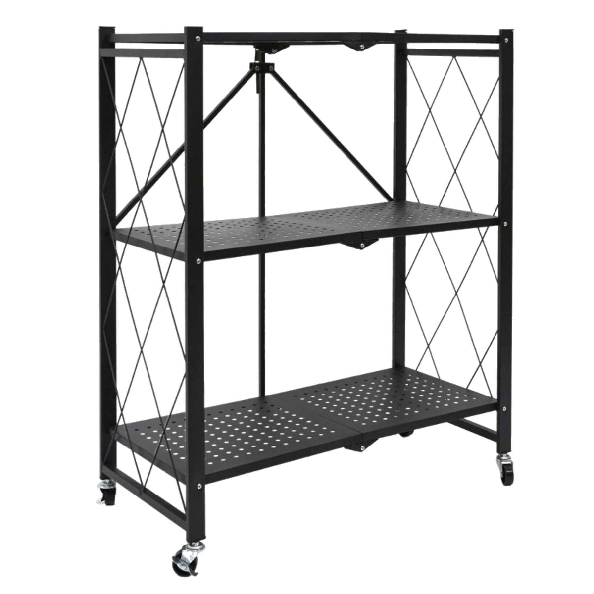 Mega Heavy-Duty Foldable Metal Storage Rack with Caster Wheels – Matte Black (3 to 5 Shelf)