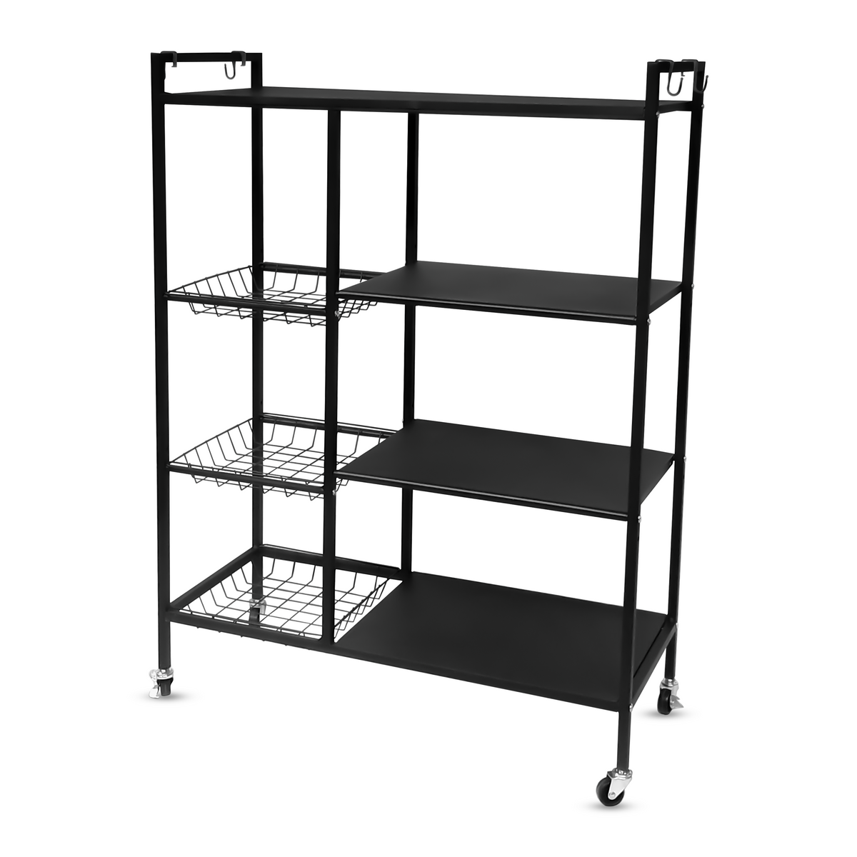 Ember Multi-Purpose Kitchen Baker's Rack & Microwave Cart with Pull-Out Baskets – Matte Black