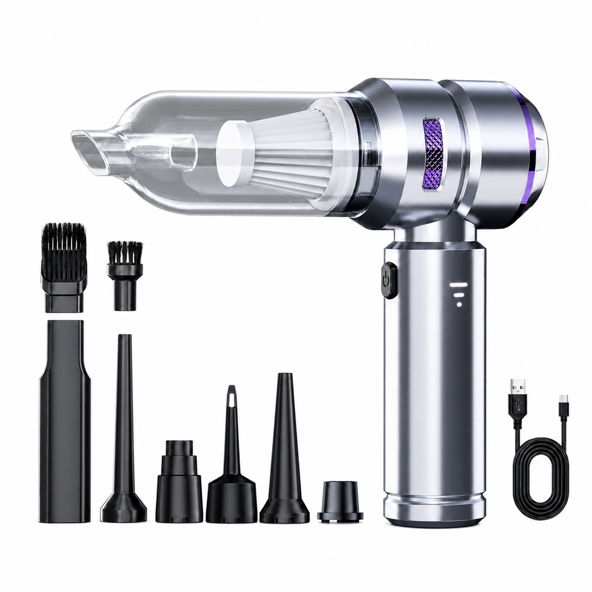 TNT Portable Cordless Handheld Vacuum Cleaner & Air Blower – Silver Edition (12,000Pa / 16,000Pa / 20,000Pa)