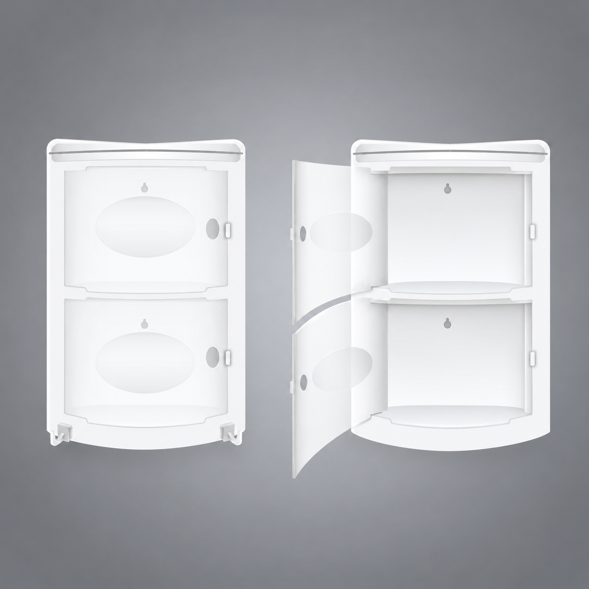Gracia Corner Wall-Mounted Plastic Bathroom Cabinet with Dual Curved Doors & Hooks – White