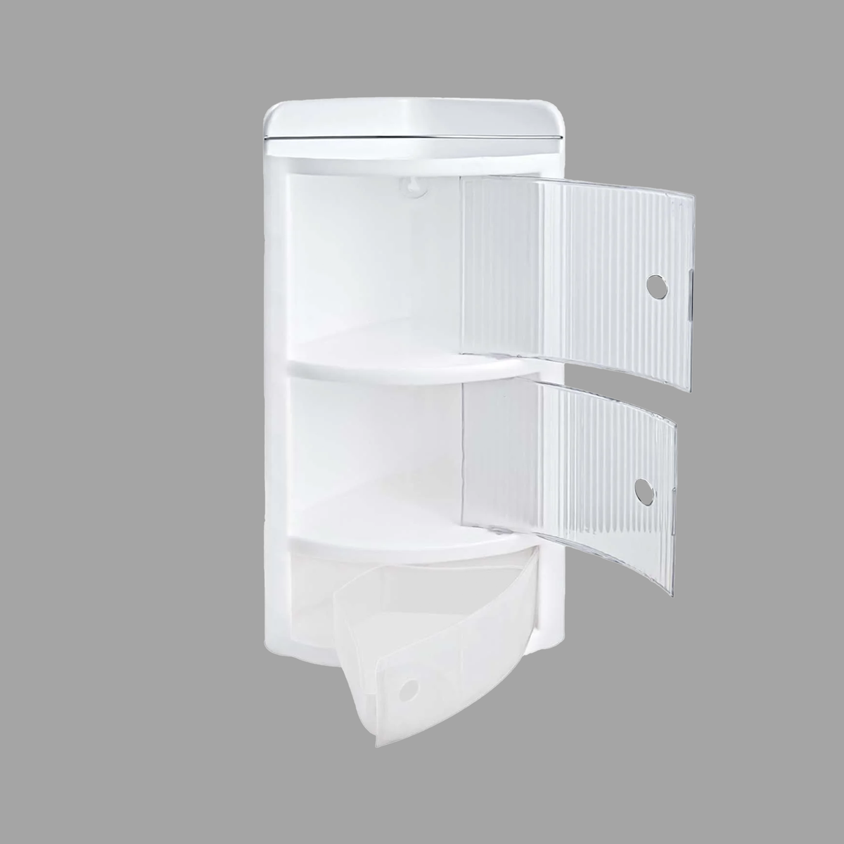 SDX Corner Wall-Mounted Bathroom Cabinet with Fluted Transparent Doors & Bottom Drawer – White