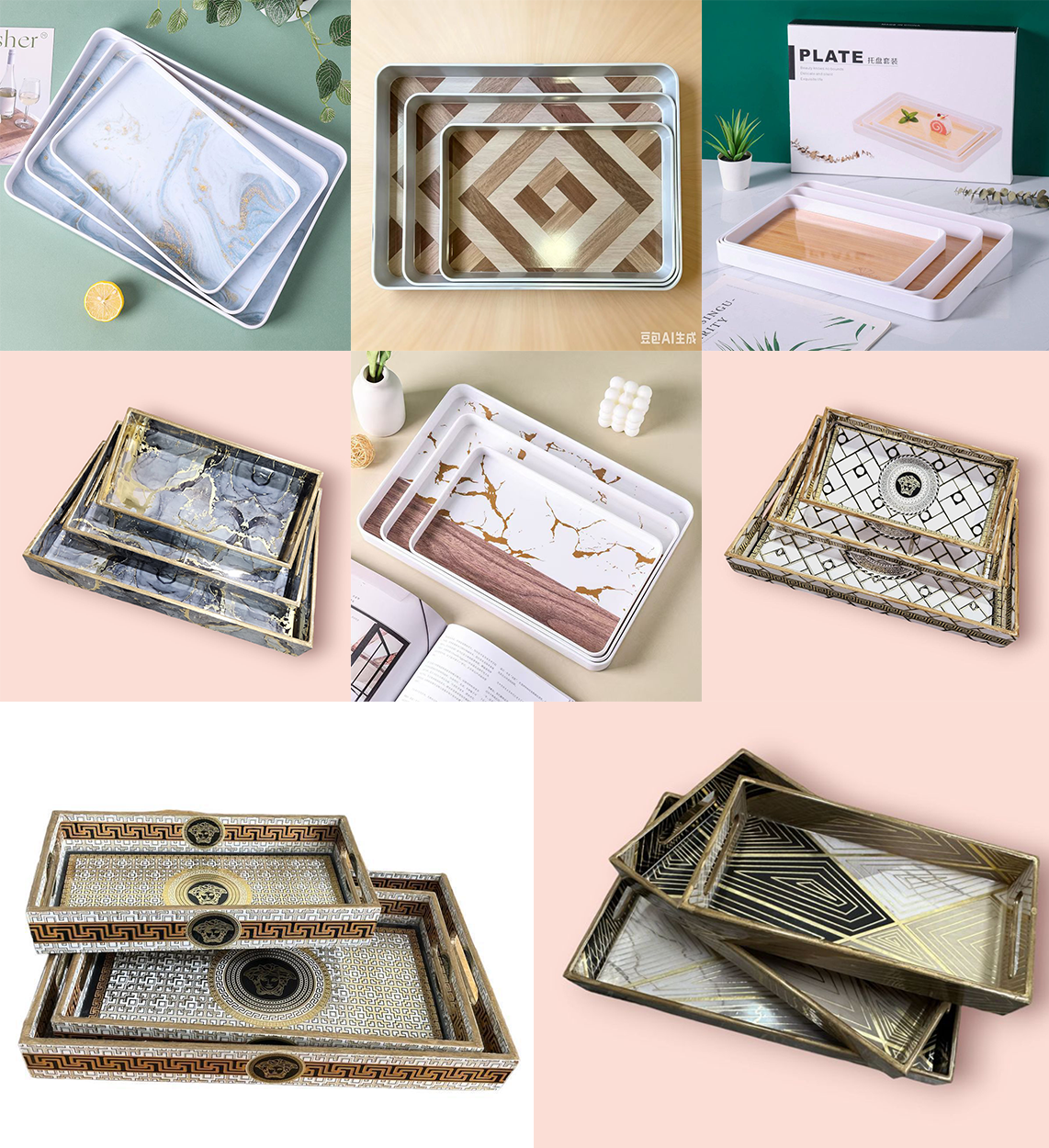 TNT Decorative Nested Serving Tray Set (MDF, Melamine, MDF Premium & Bamboo)