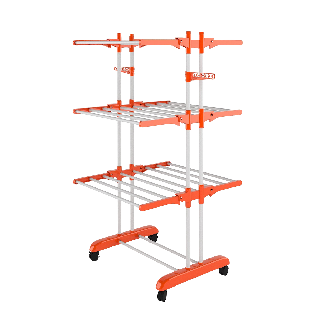 3-Tier Rolling Clothes Drying Rack with Wheels – Orange Multi-Level Laundry Stand