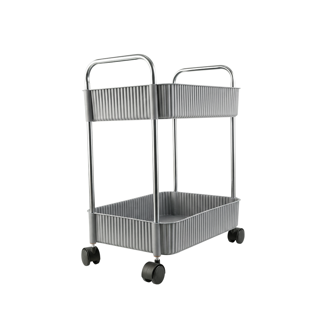 Majestic Modern Fluted Plastic Storage Organizer Trolley Cart with Chrome Handles – Gray (2 to 4 Shelf)