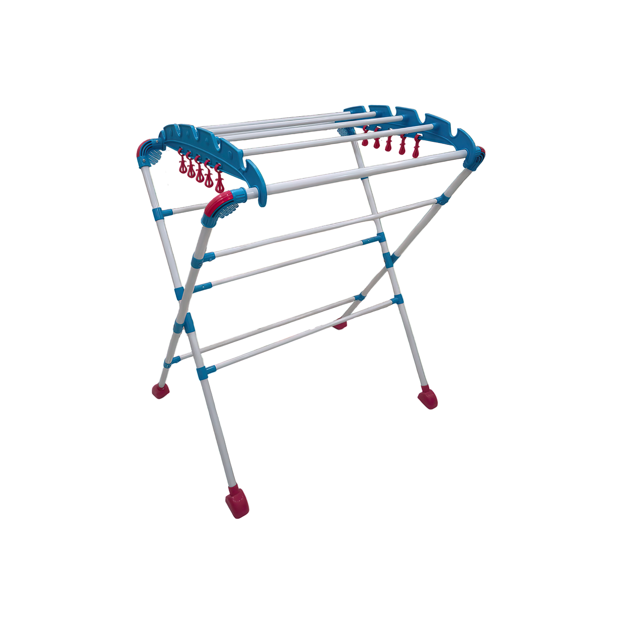 Foldable Clothes Drying Rack with Hooks & Clips – Multi-Tier X-Frame Laundry Stand