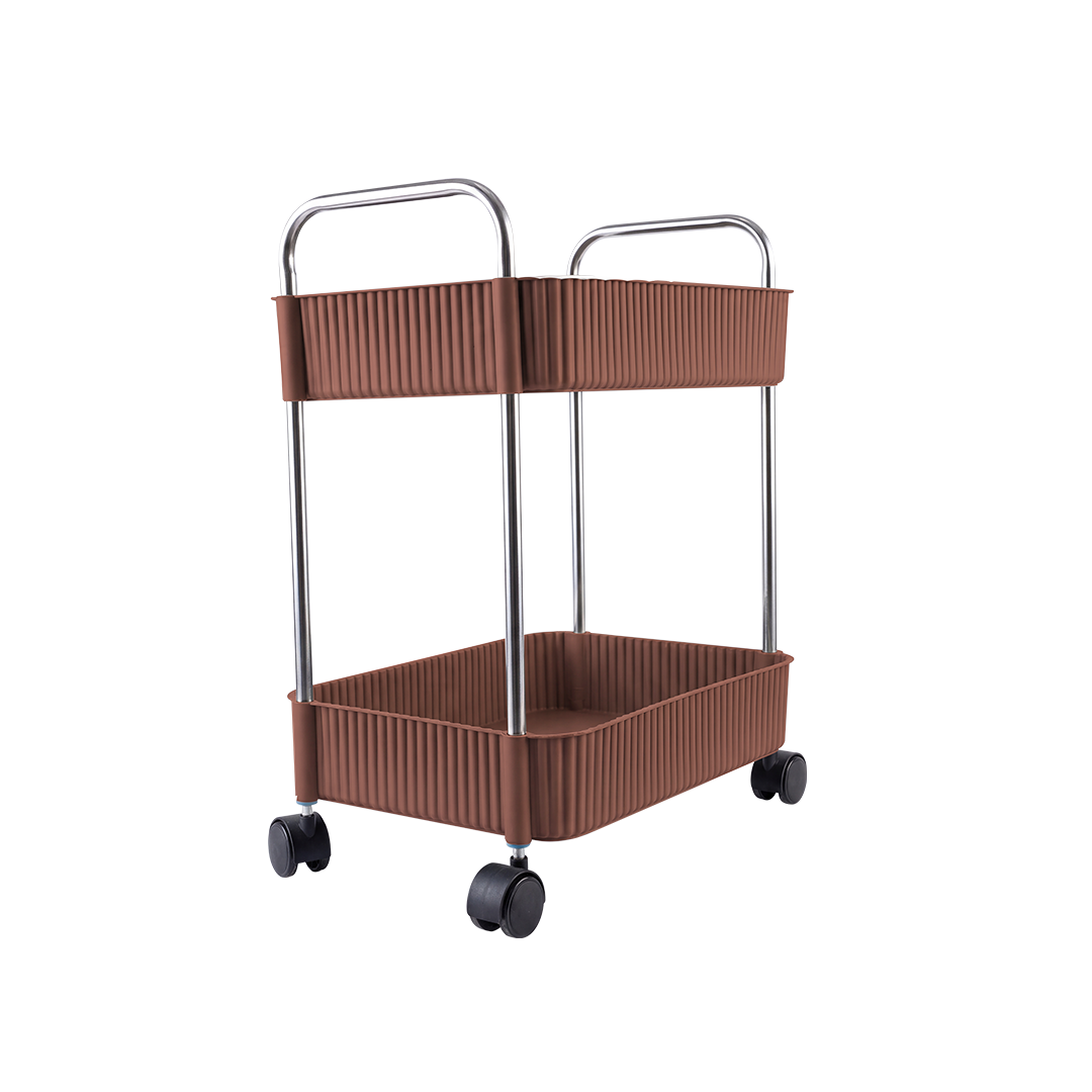 Majestic Modern Fluted Plastic Storage Organizer Trolley Cart with Chrome Handles – Brown (2 to 4 Shelves)
