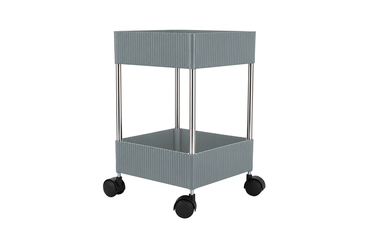 Oliver Modern Fluted Plastic Storage Organizer Trolley Cart with Stainless Steel Rods – Gray (2 to 4 Shelf)