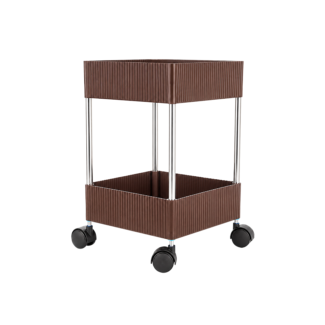 Oliver Modern Fluted Plastic Storage Organizer Trolley Cart with Stainless Steel Rods – Brown (2 to 4 Shelf)