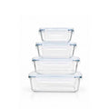 TNT Rectangular Borosilicate Glass Food Storage Container Set with Airtight Locking Lids (370ml, 640ml, 1040ml, 1520ml)