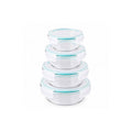 TNT Round Borosilicate Glass Food Storage Container Set with Airtight Locking Lids (400ml, 620ml, 950ml, 1300ml)