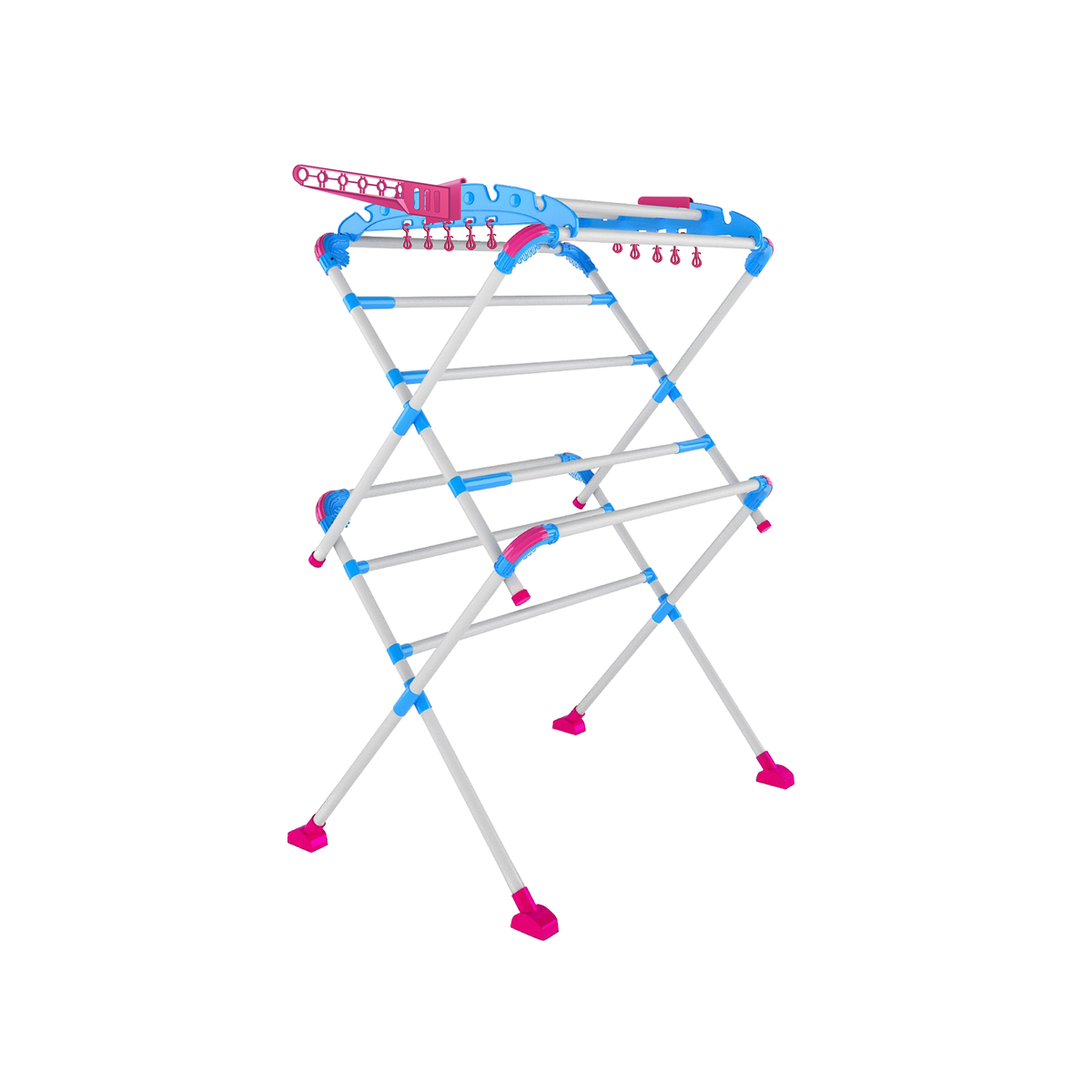 Heavy Duty Metal Folding Cloth Drying Stand (Blue & Pink)