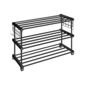 Movable Metal Shoe Rack with Wheels & Side Hooks - Multi Tier Footwear Organizer (3, 4, 5, 6 Shelves)