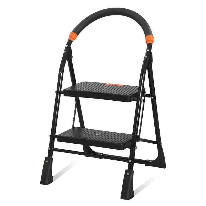 TNT Foldable Step Ladder in black metal with two textured steps and orange accents for home use