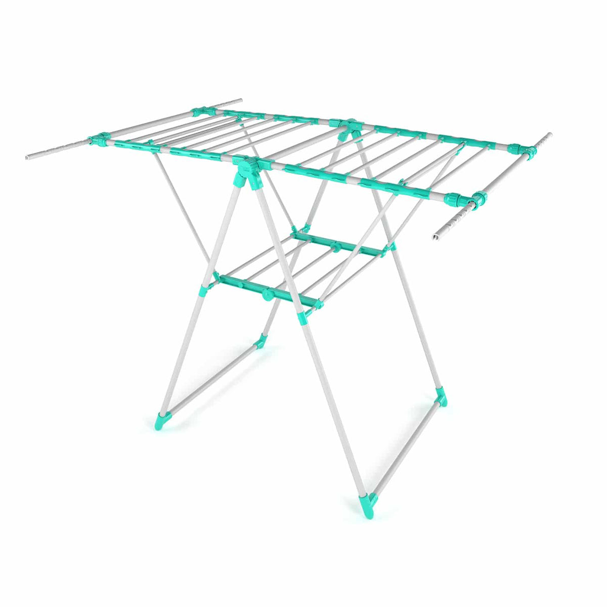 Wide Winged Foldable Clothes Drying Rack – Extra-Large Multi-Bar Laundry Stand (Turquoise)