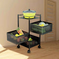Rotto Rotating Multi-Layer Metal Storage Trolley Cart with Wheels – Black (3 to 5 Shelf)