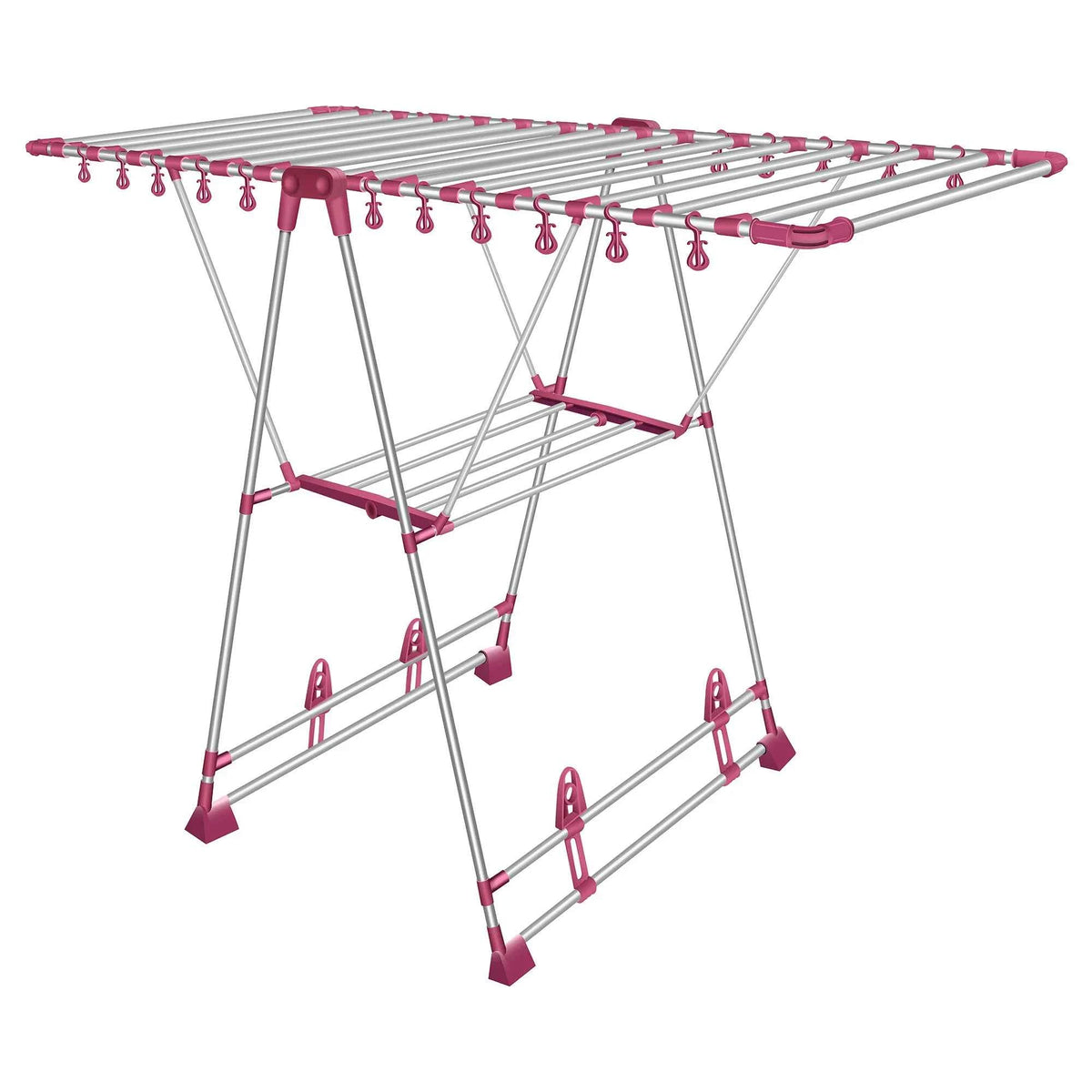Glider Heavy Duty Winged Cloth Drying Stand | Foldable Laundry Rack with Pink Accents