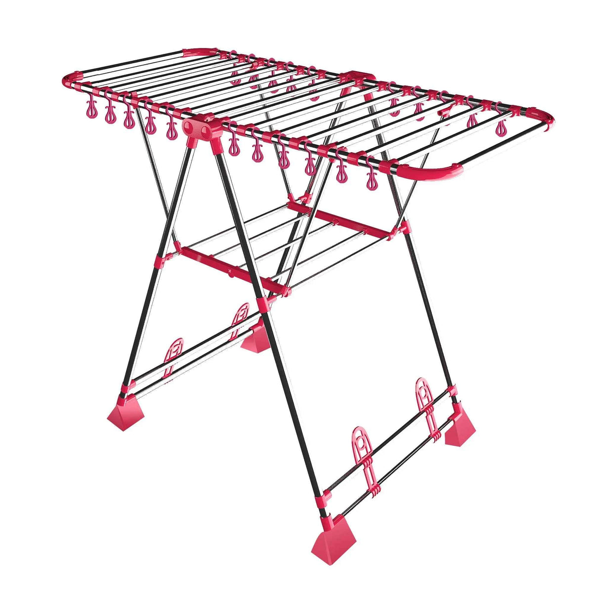 SS Glider Stainless Steel Winged Cloth Drying Stand | Foldable Laundry Rack with Red Accents