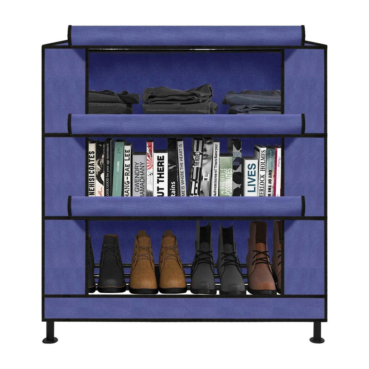Stylo Blue Fabric Multi-Purpose Shoe Rack (3 to 6 Shelf)