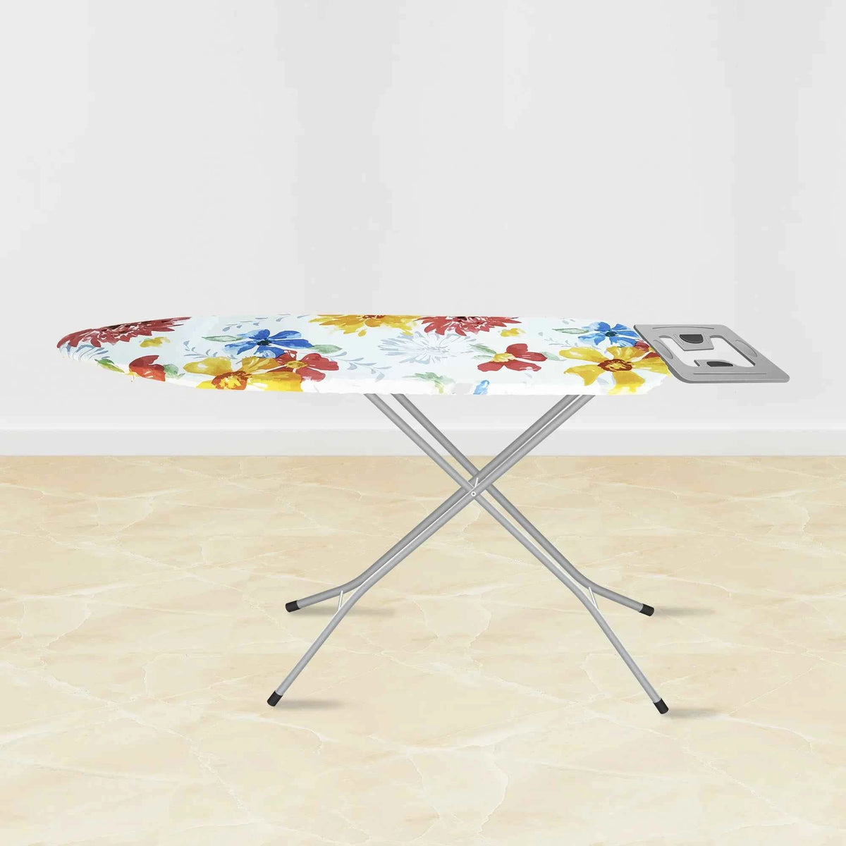Mesh Steam-Permable Folding Ironing Board with Floral Cotton Cover & Iron Rest (13, 15 & 18 Inch Widths)