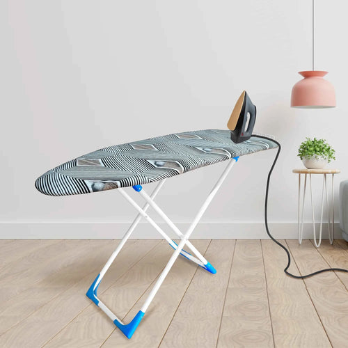Delux Heavy-Duty Folding Board with Geometric Cotton Cover & Iron Rest (18 Inch Width)