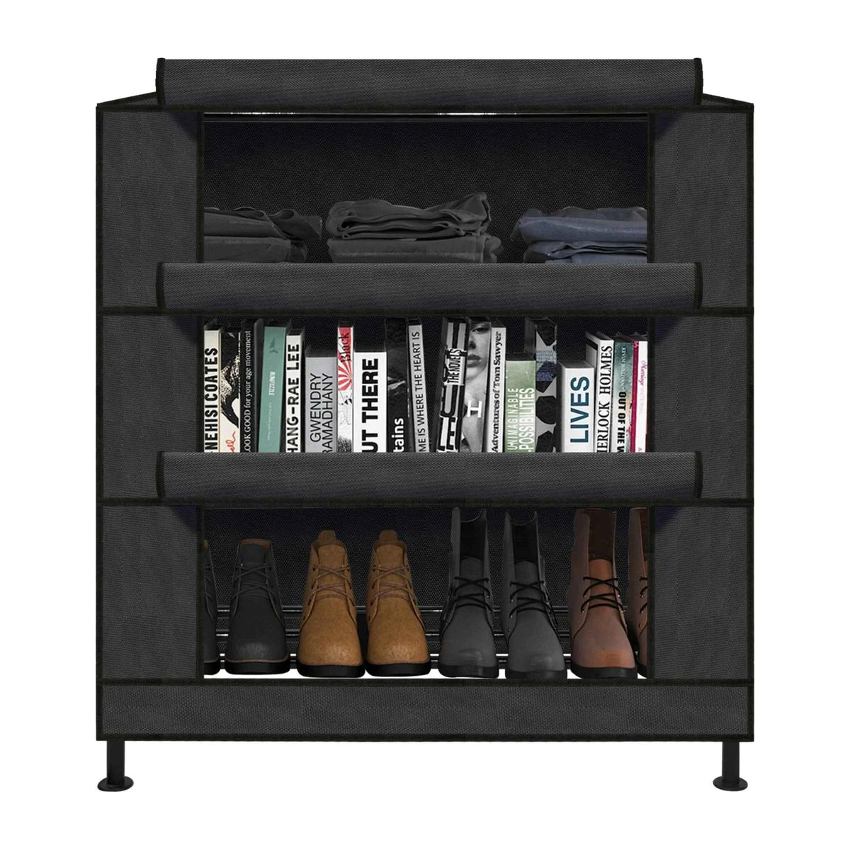 Stylo Black Fabric Multi-Purpose Shoe Rack (3 to 6 Shelf)